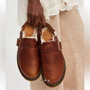 Dr. Martens Brown Leather Clogs with Shearling Lining